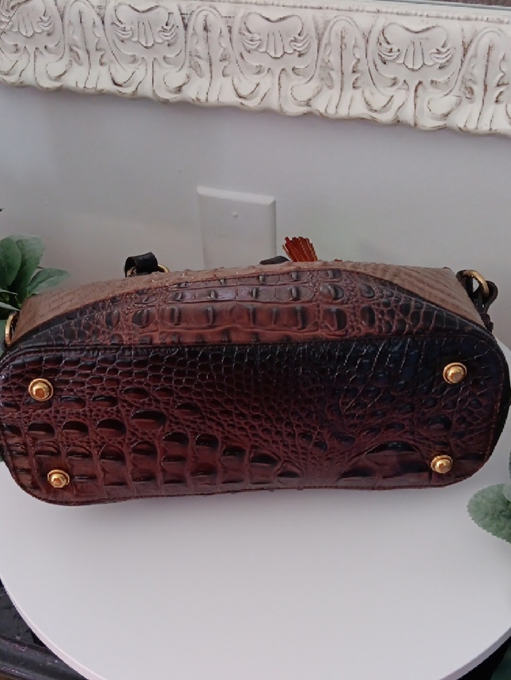 Brahmin Brown and Black Croc-Embossed Leather Satchel with Tassel - Picture 5 of 11